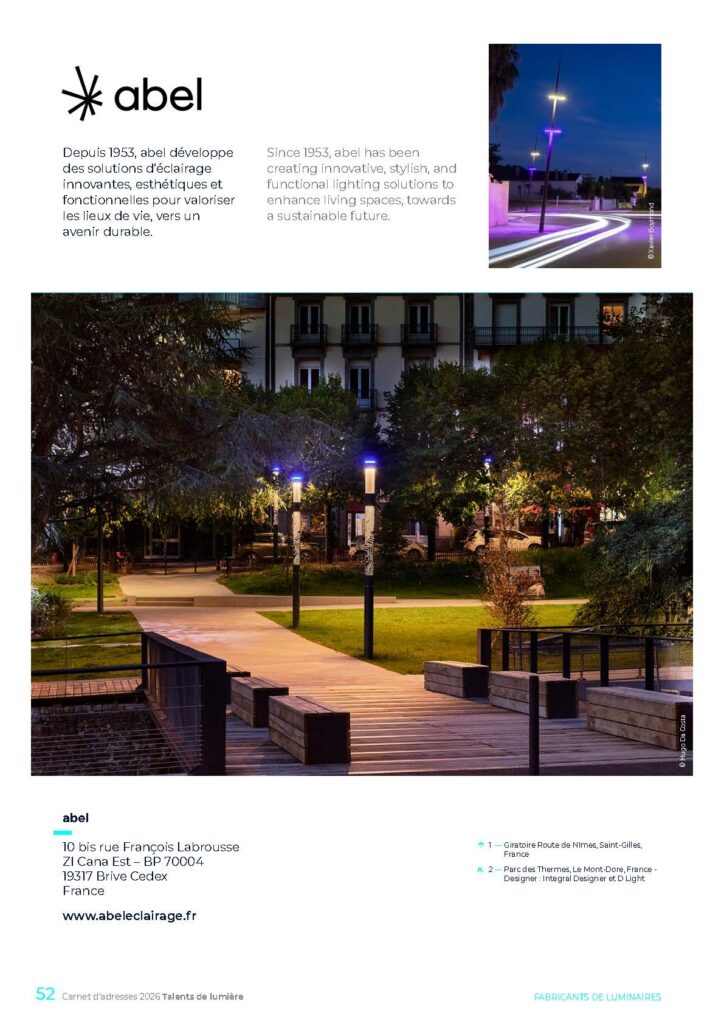 Exemple mise en page fabricant eclairage insertion publicitaire sur page A4 dans annuaire digital illustre Talents de lumiere © LZL Services