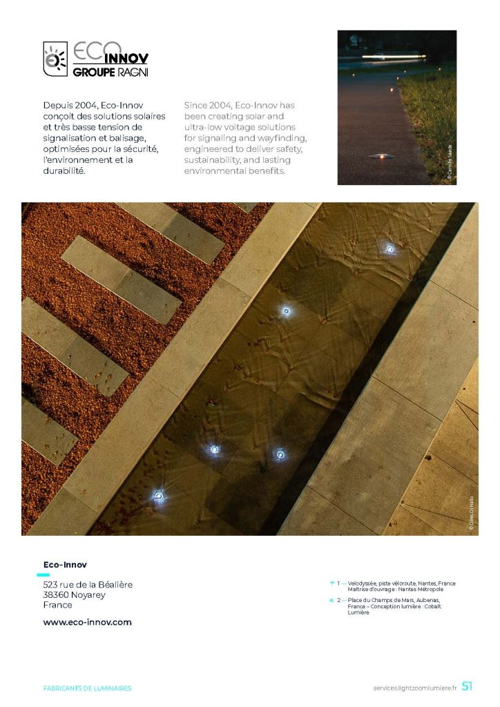 Exemple 2 mise en page fabricant en éclairage insertion publicitaire sur deux pages A4 dans annuaire digital illustré Talents de lumière