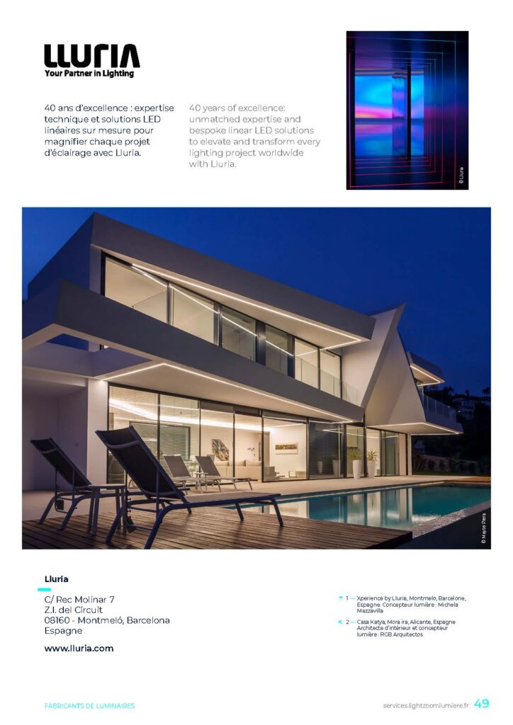 Exemple 5 de mise en page fabricant éclairage insertion publicitaire sur page A4 dans annuaire digital illustre Talents de lumière