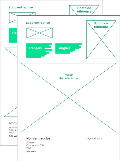Mise en page explicative insertion publicitaire sur deux pages annuaire digital illustré Talents de lumière
